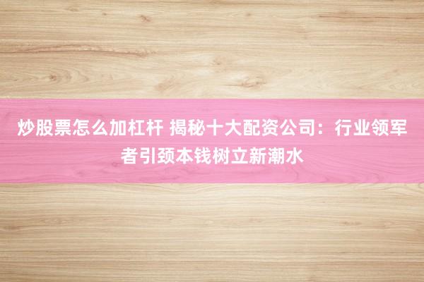 炒股票怎么加杠杆 揭秘十大配资公司：行业领军者引颈本钱树立新潮水